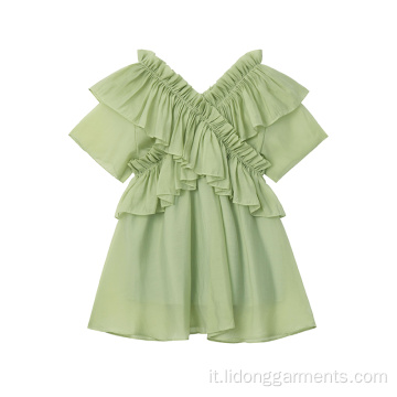 Women Chiffon Ruffles Abito Mint Plus size